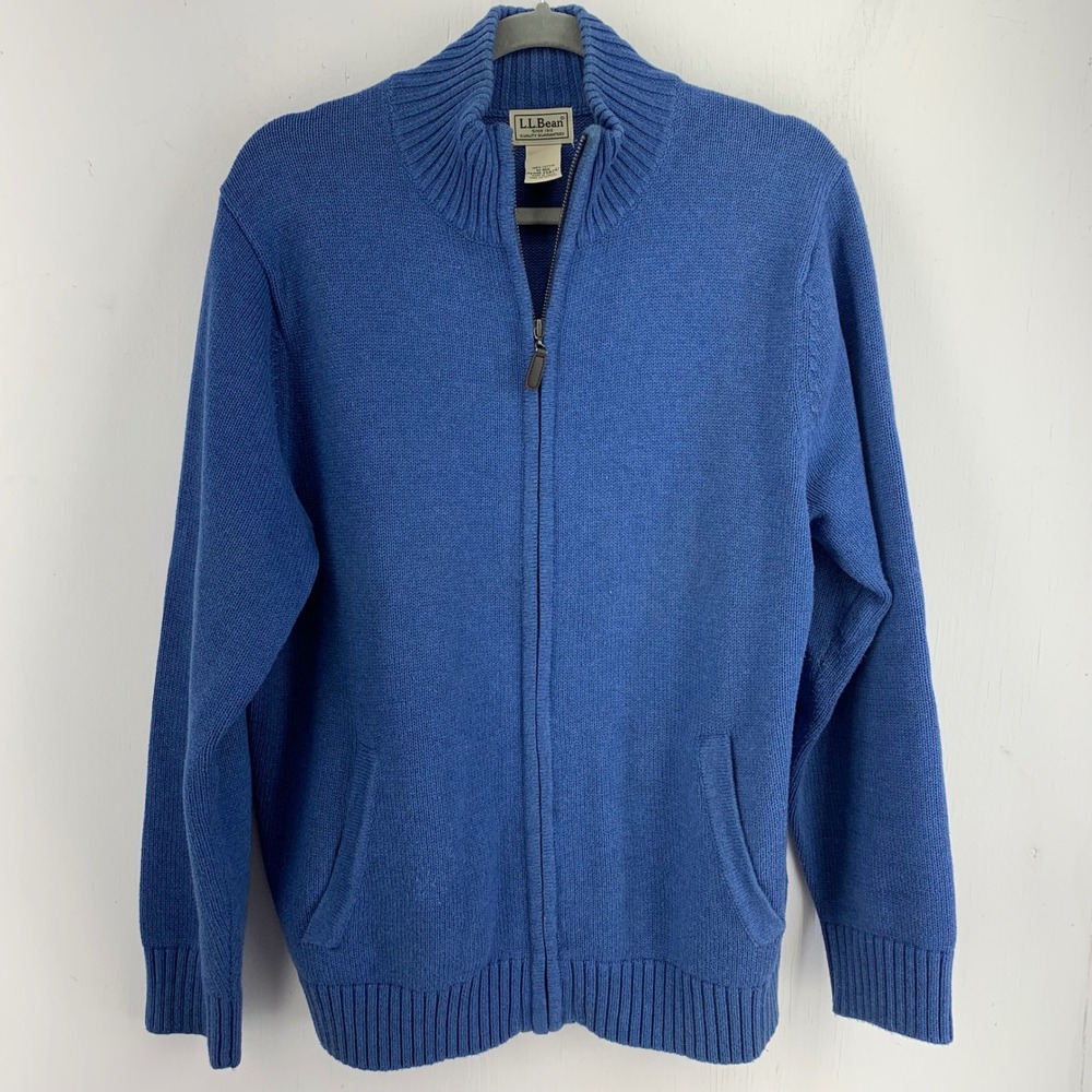 Y2K LL Bean Mens Medium Full Zip Mock Neck Sweater Cardigan Grandpa Gorp Dad